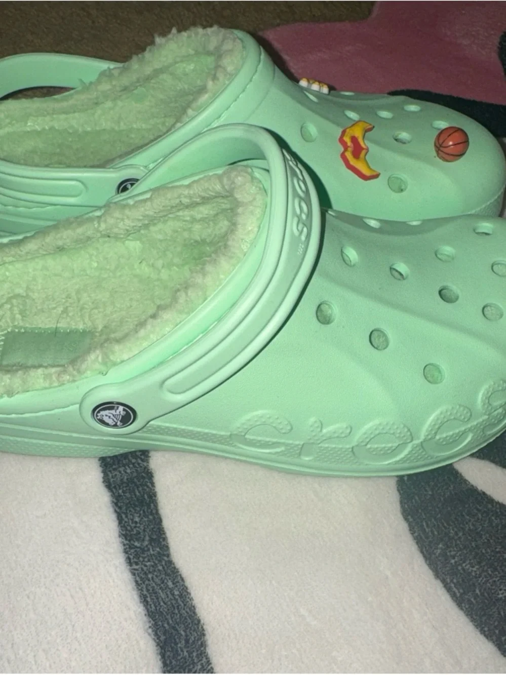 CROCS Mint Green Fuzz-Lined Slip-On Clogs